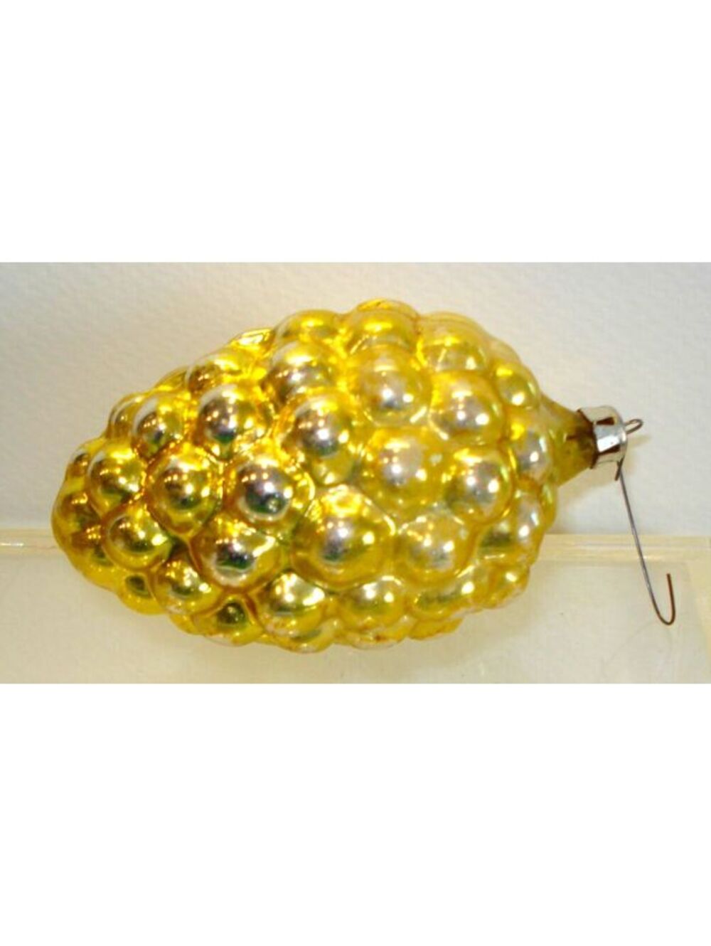 Vintage 1940's Polish Yellow and Silver Mercury Glass Grape Cluster Ornament